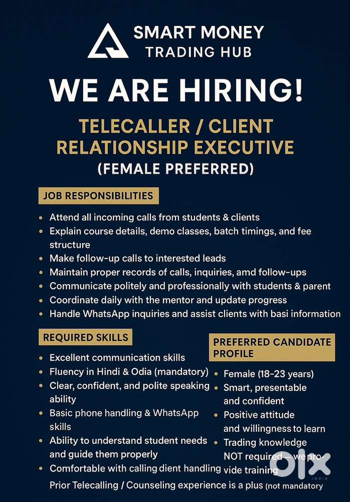 Telecaller / Client Relationship Executive (Female Preferred)