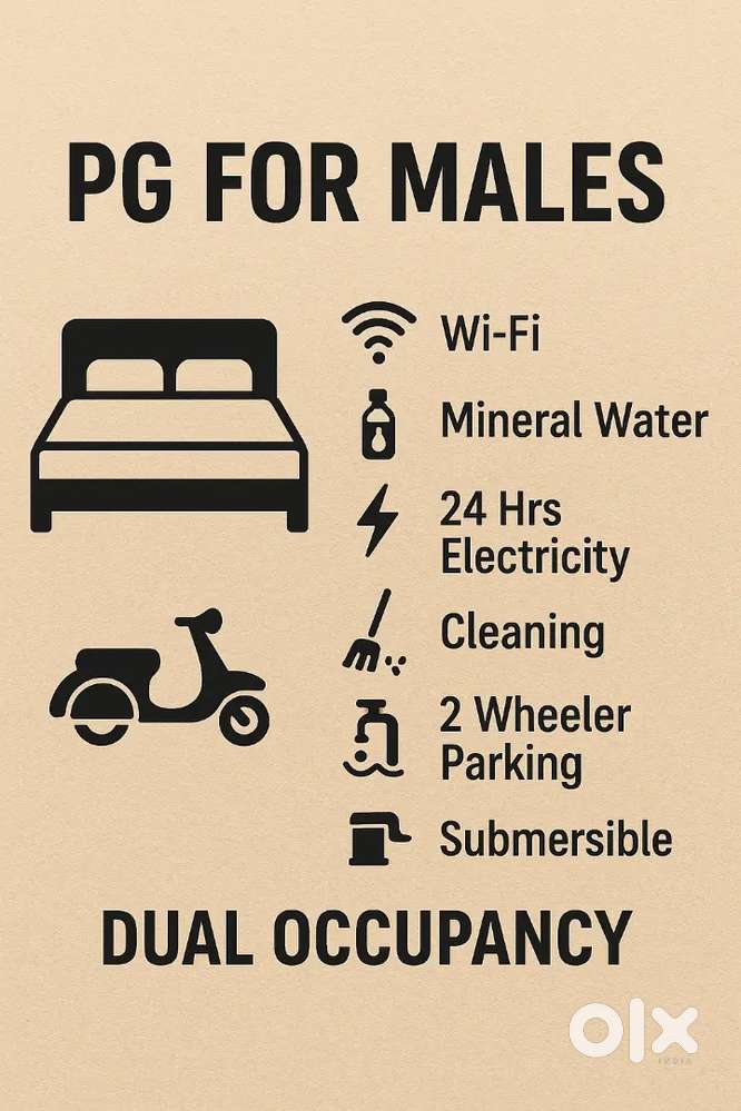 Pg for working males wifi dual occupancy