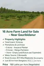 16 Acre Farm Land for Sale – Near Gauribidanur