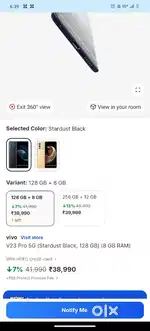 V 23 pro 8gb,128gb
