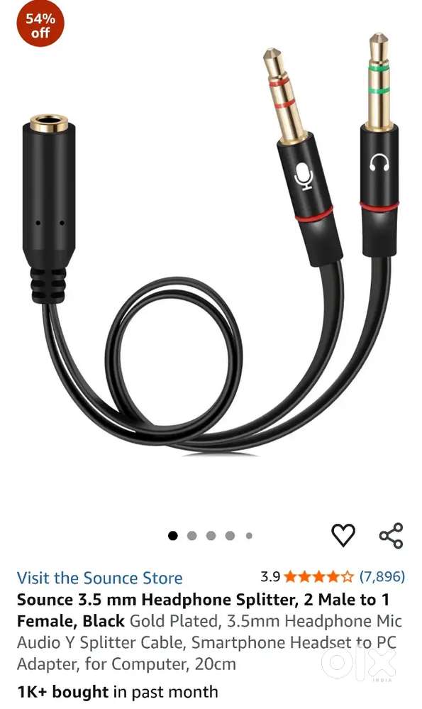 Sounce 3.5 mm Headphone Splitter, 2 Male to 1 Female