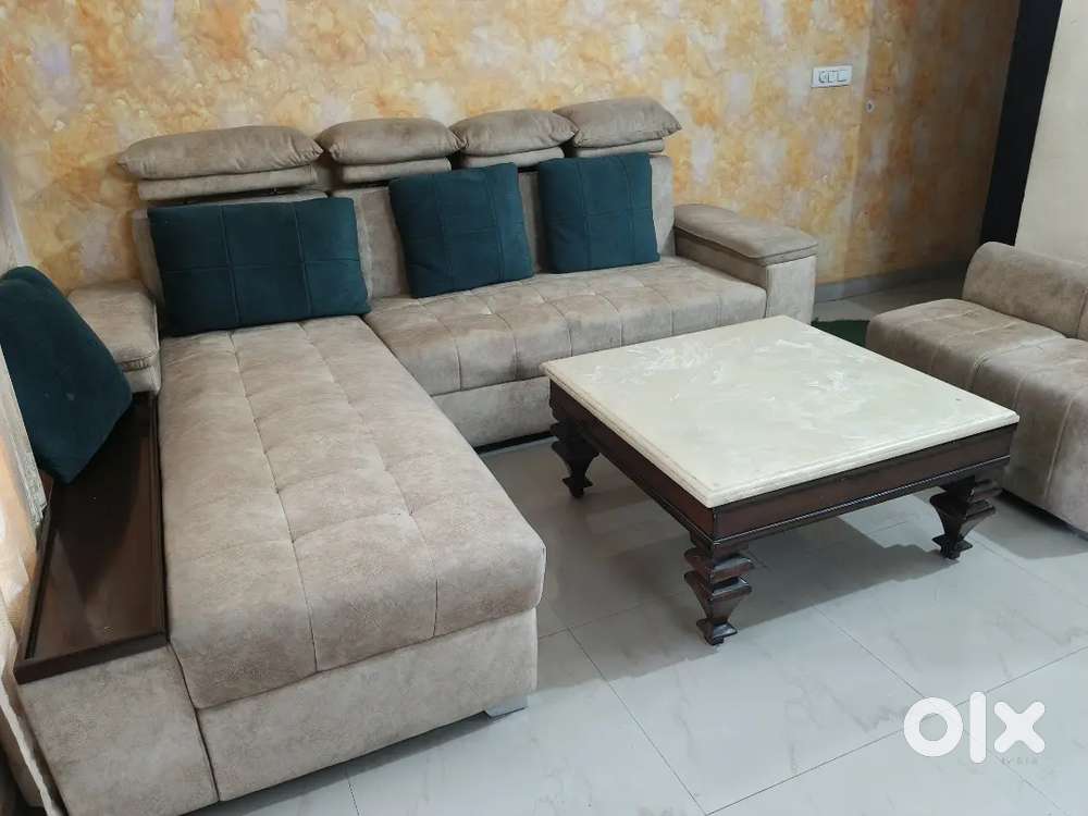8 seater sofa with marble-cum wooden table