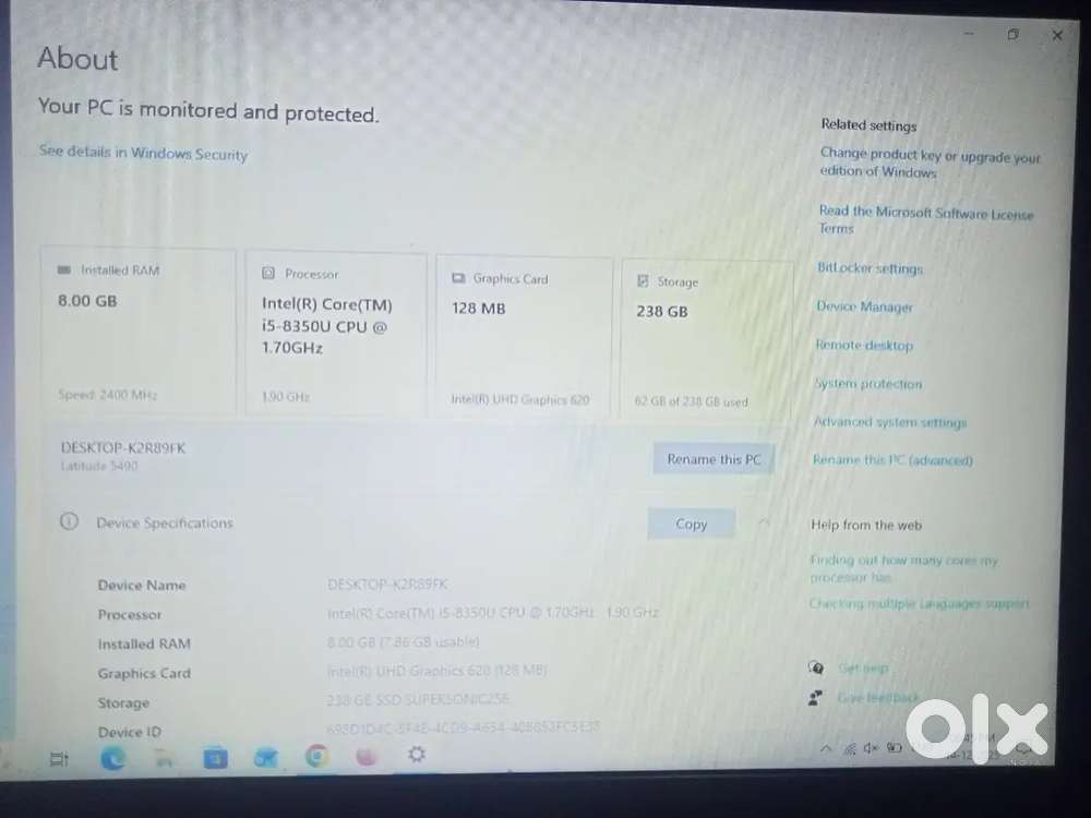 Leptop  dell 8th gen