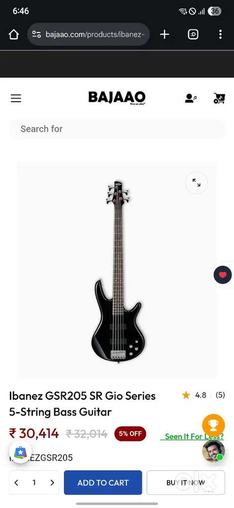 Ibanez 5 string bass guitar with bag (online price is 30,000)