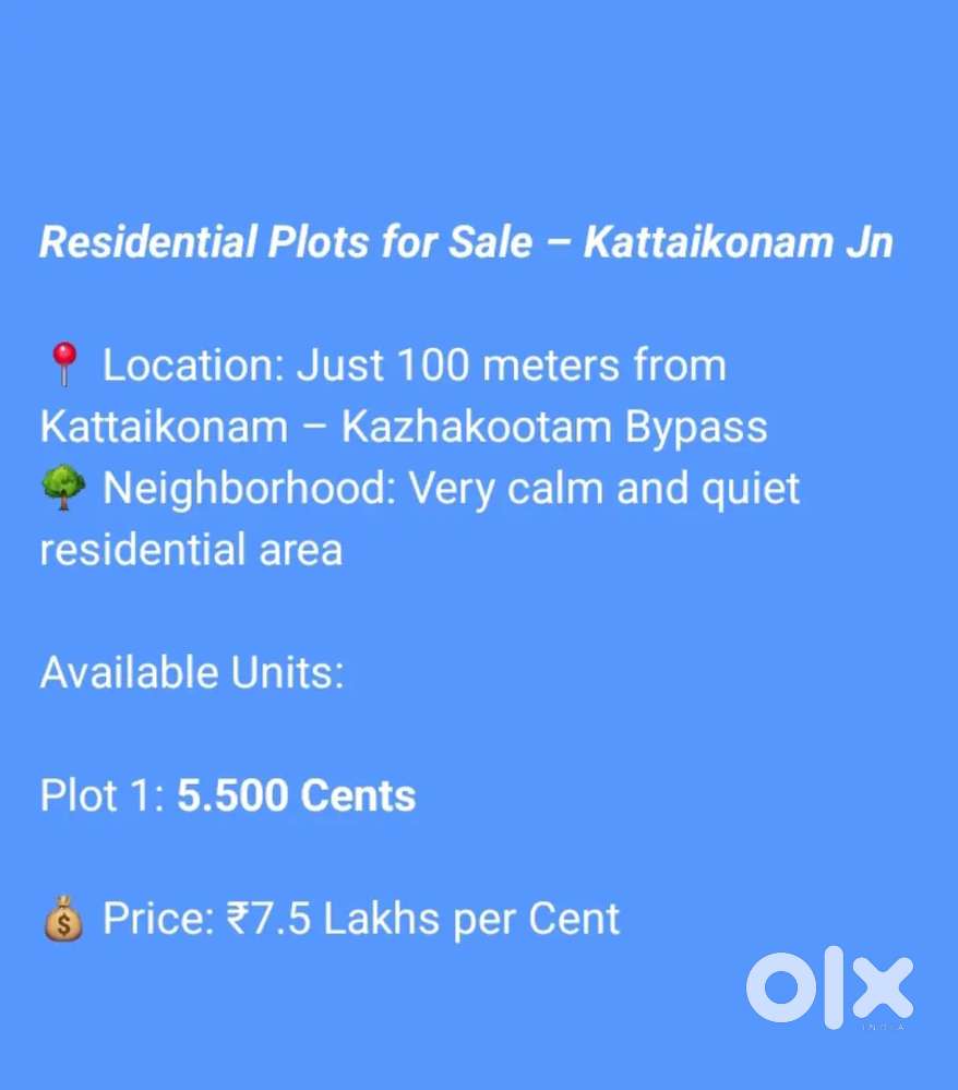 Plot for sale residential area kattaikonam