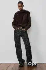 ZARA TRF MID-WAIST FLOCKED ANIMAL PRINT JEANS