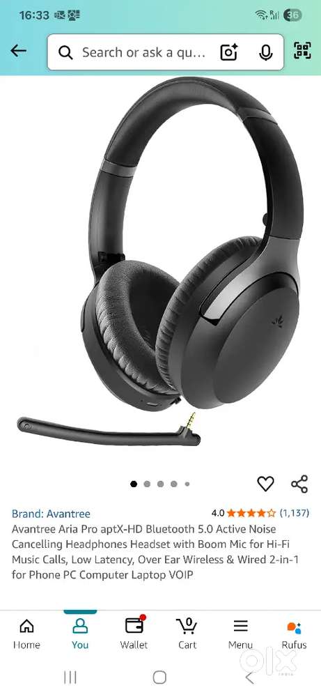 Avantree Aria Pro aptX-HD Bluetooth 5.0 Active Noise Cancelling