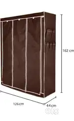 3-Door Foldable Wardrobe, 8 Racks, Brown (Plastic,Fabric)