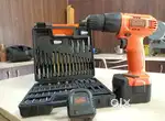 BLACK DACKER 12VOLT CORDLESS DRIVER with keyles and 50 accessories