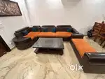 8 seater sofa, leatherette, 5 big (20x20), 5 small (12x12) in cushions