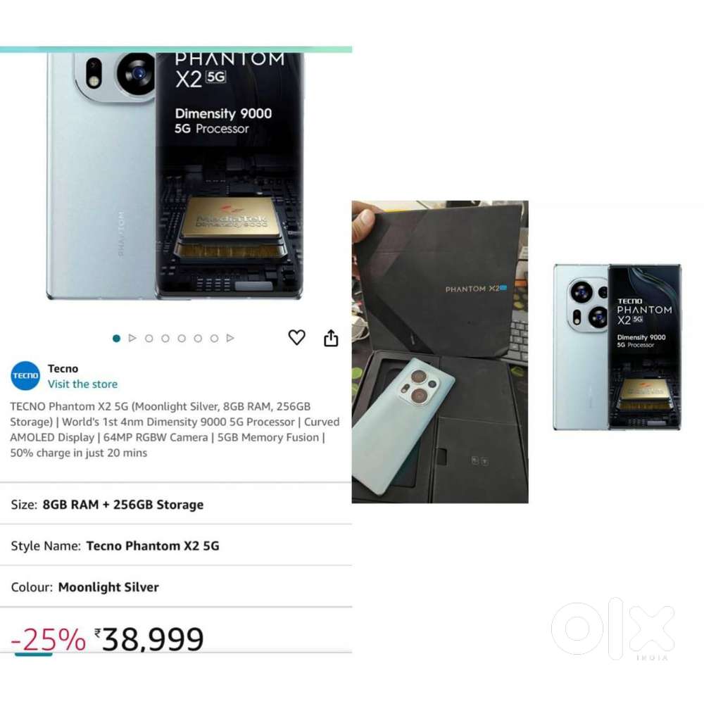 Tecno X2 5G Phantom Moonlight Silver 8GB 256GB like new full kit