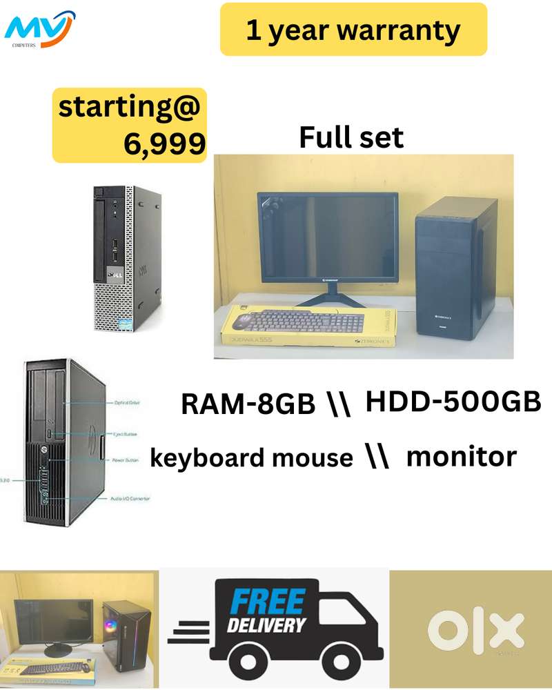 CPU  500GB Hard Disk  Ram - 8gb DDR3  Monitor19INCH
