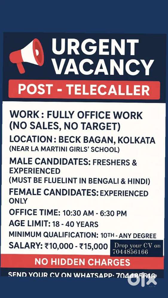 Urgent Vacancy for Male and Female
*POST - TELECALLER* customer care