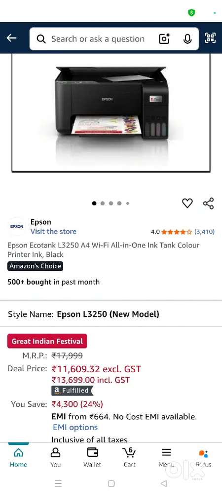 Epson L3250L Printer and Voltas Deep Fridge