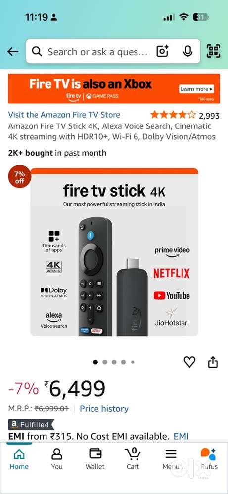 Amazon fire stick 4k 8gb wifi 6