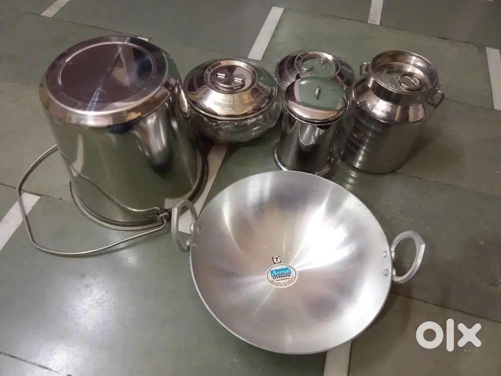 Brand new stainless steel utensils and aluminium kadai