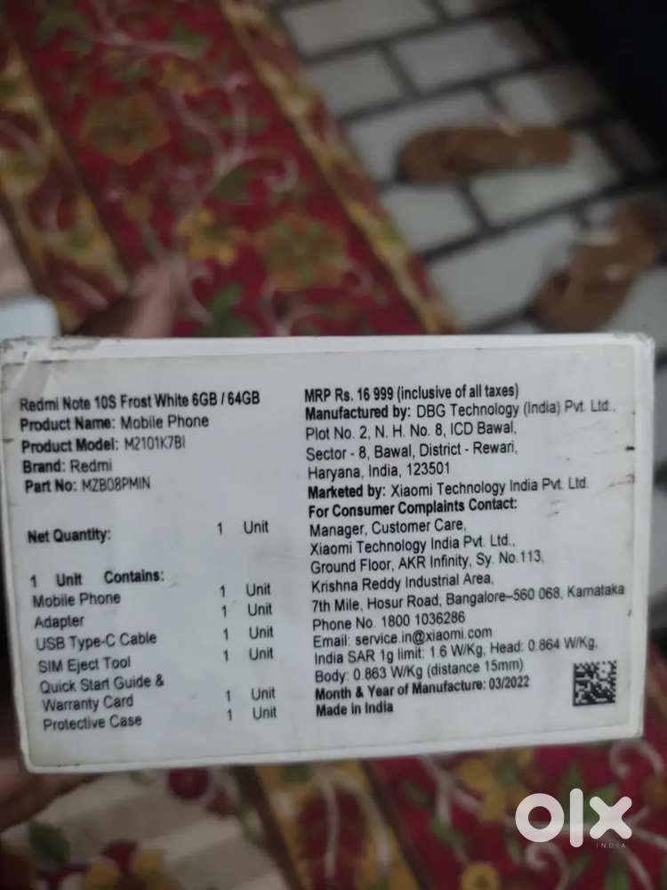 Redmi note 10S white colour 6/64