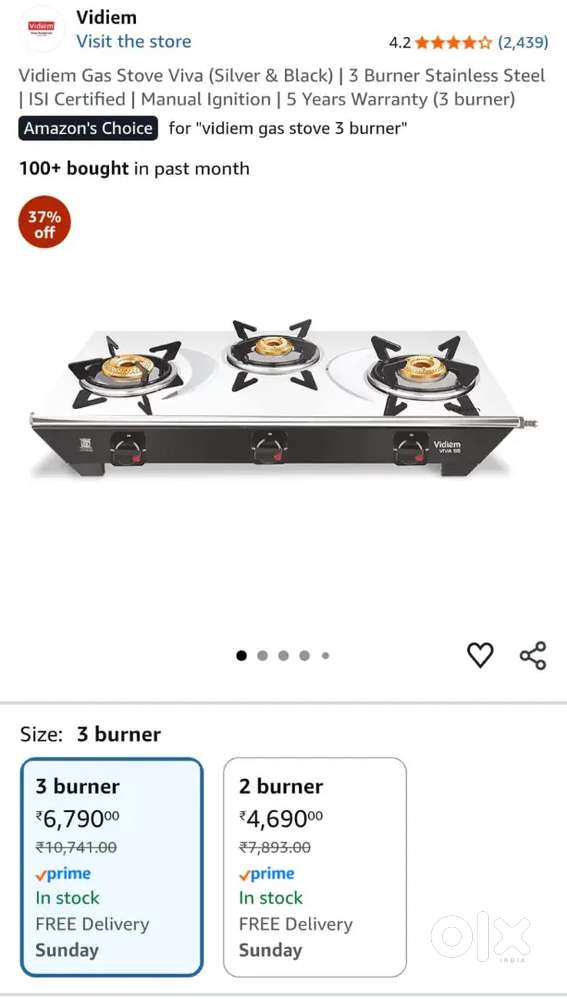 Vidiem 3 burners gas stove