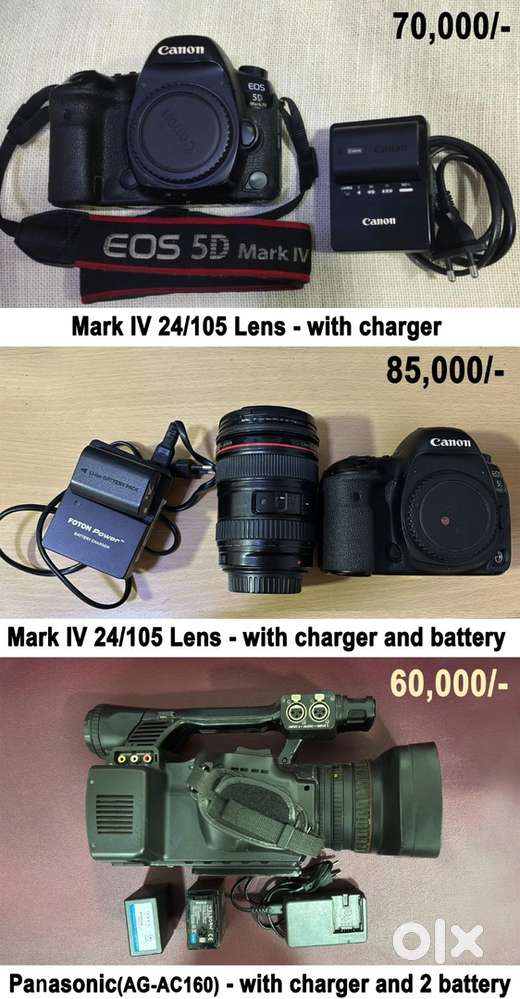5D mark 4 & Mark 111 & 24/105 & 50mm . Panasonic video canera avialble