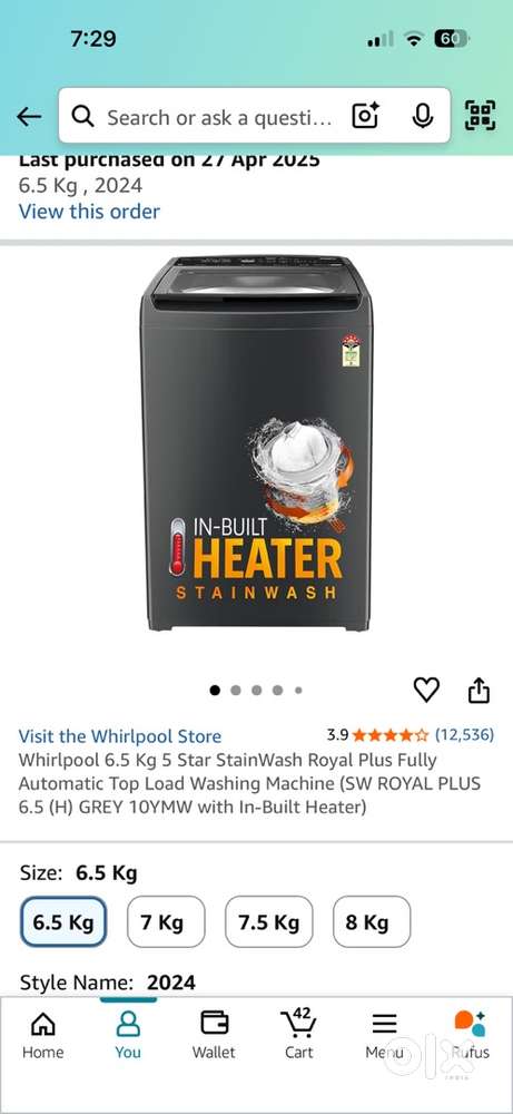 Whirlpool 6.5Kg StainWash Royal Plus FullAutomatic Top Loadwith Heater