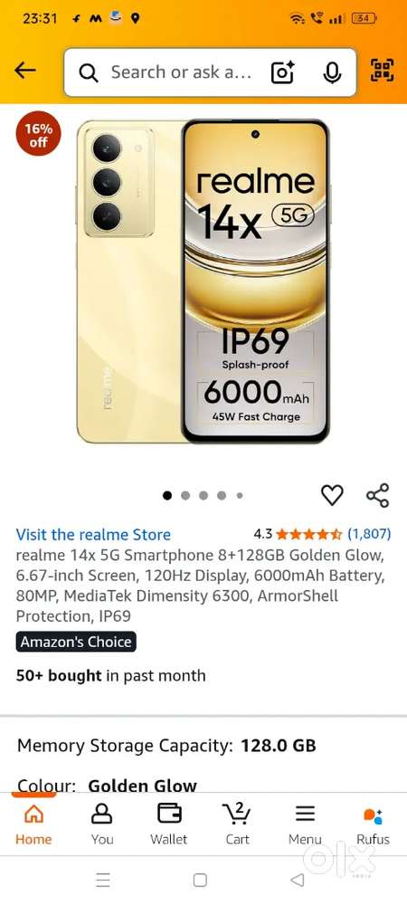 New realme 14x 8gb-128gb market price 16000 my price 14000 only