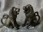 Antique pure brass solid heavy lion pair 13 & 14 cm