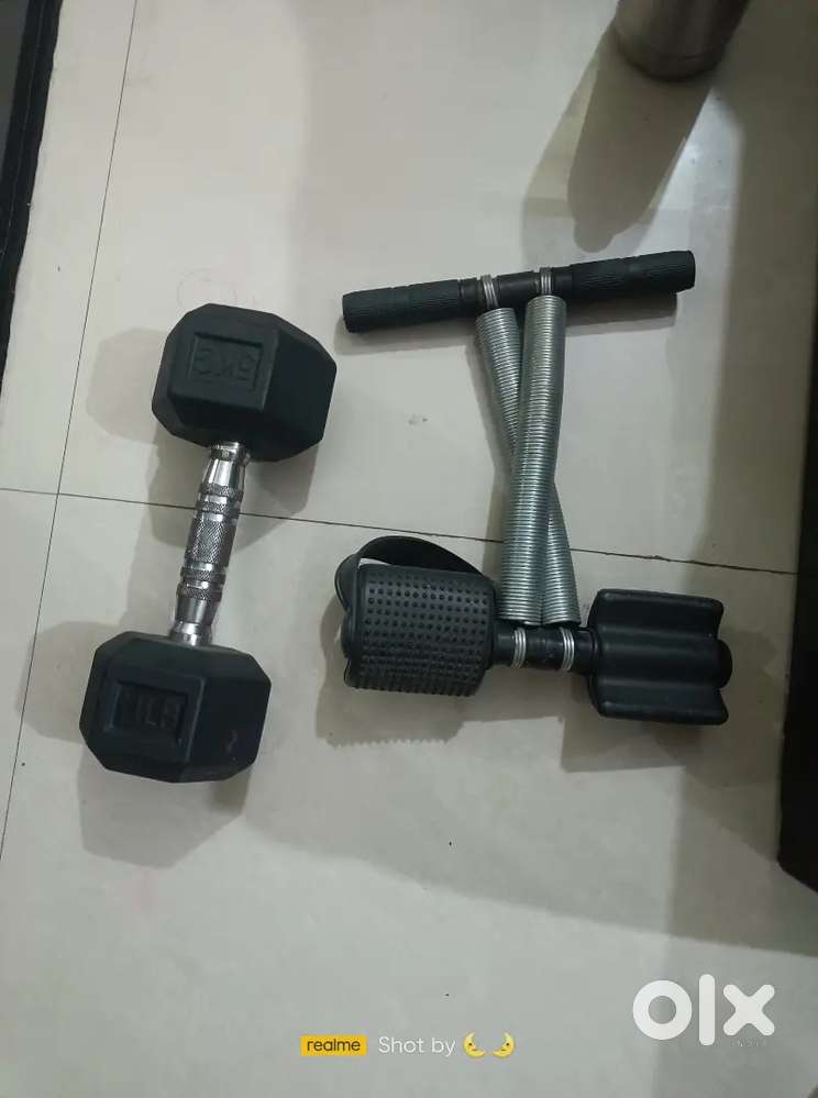 5kg rubber dumbbells new one and one spring excercise equipment.
