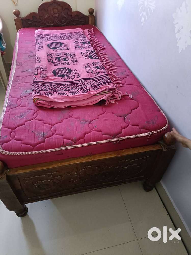 Teak wood Single cot bed and mattress