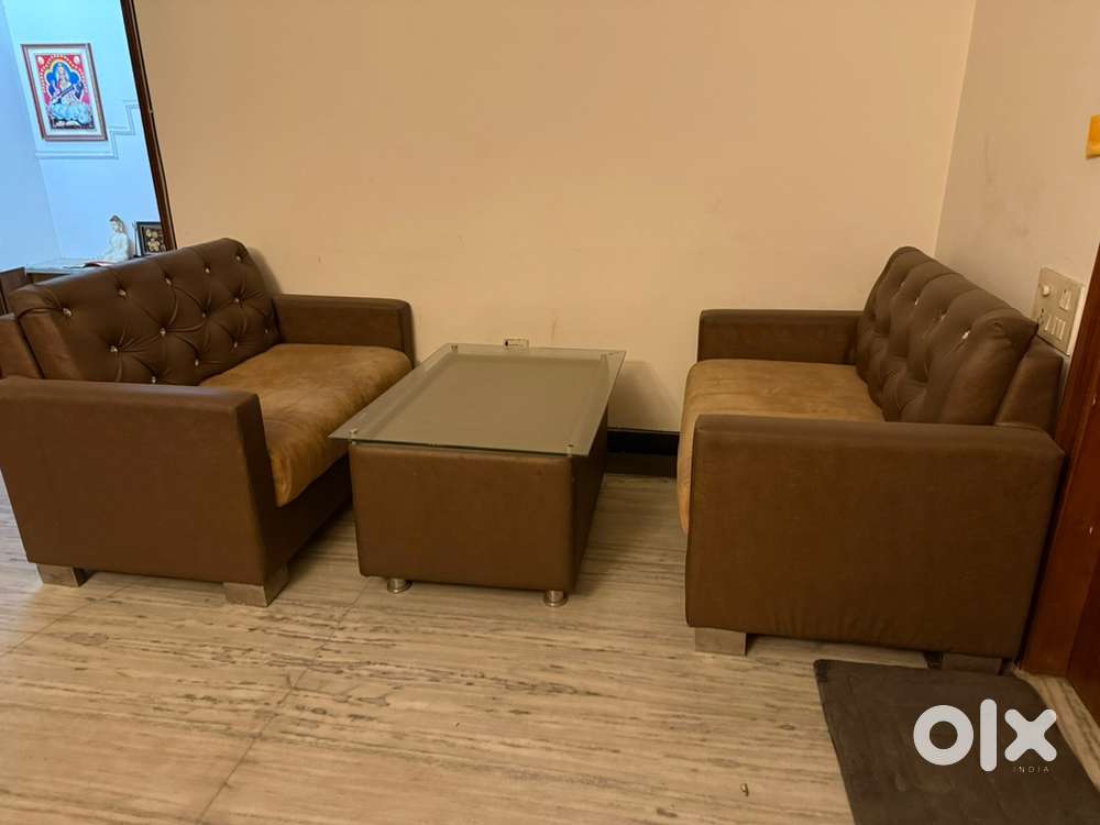 Sofa set 2 sofa and one table with toughened glass