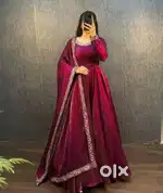Frandy Wine Art Silk Embroidered Kurti – Long Sleeve, Celebrity Style