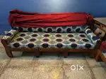 2 teak wood 3 seater sofa