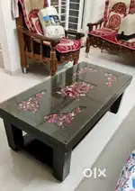 Stylish Wooden Center Table with Glass Top