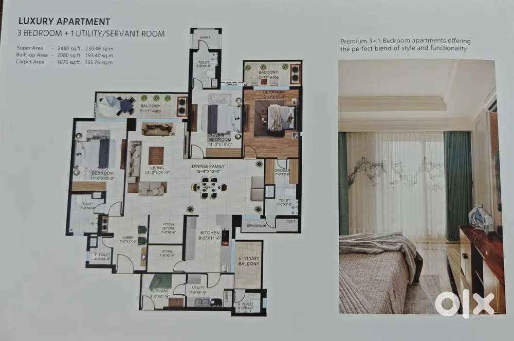 Luxury Park Facing Flat 3 BHK+1 in JLPL Falcon View, Sector 66A Mohali