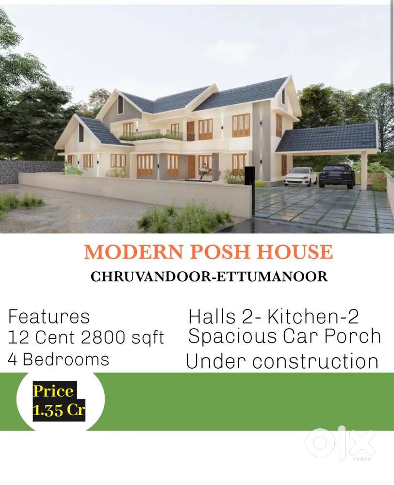 NEW MODERN POSH HOUSE FOR SALE IN CHERUVANDOOR -ETTUMANOOR