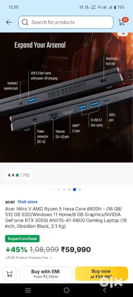 Acer Nitro V AMD Ryzen 5 Hexa Core 6600H - 16 GB/ 512 GB SSD/