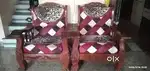 Two Single Seater Wooden Sofas