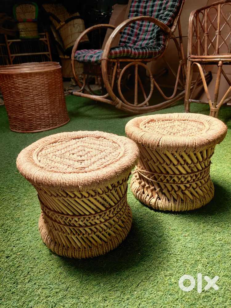 Natural bamboo mudha bamboo stool mudda furniture iron stool frame set