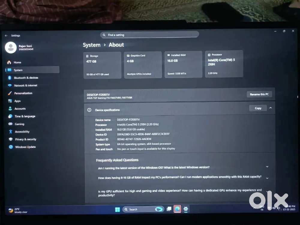 Asus TUF gaming f16 laptop