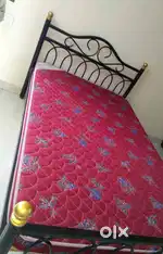 Steel grill double size cot with bed + steel rack