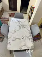 Marble Dining with 4  leather chairs