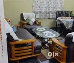 Sofa set with wooden handle and base