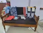 Wooden Sofa + two dining wooden chairs + glass top table