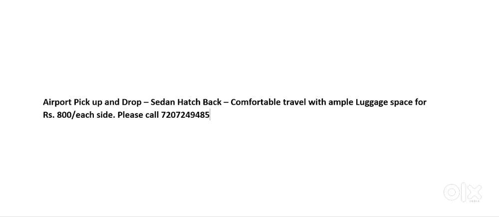 Airport Pick up and Drop - Intercity in Hyderabad for Rs. 800/Only