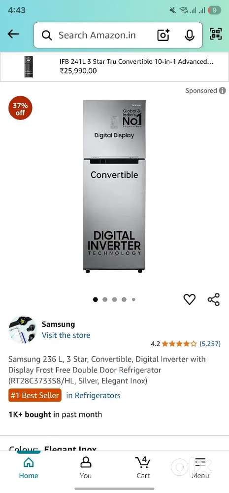 Samsung 236L sealed pack fridge with one year warranty
