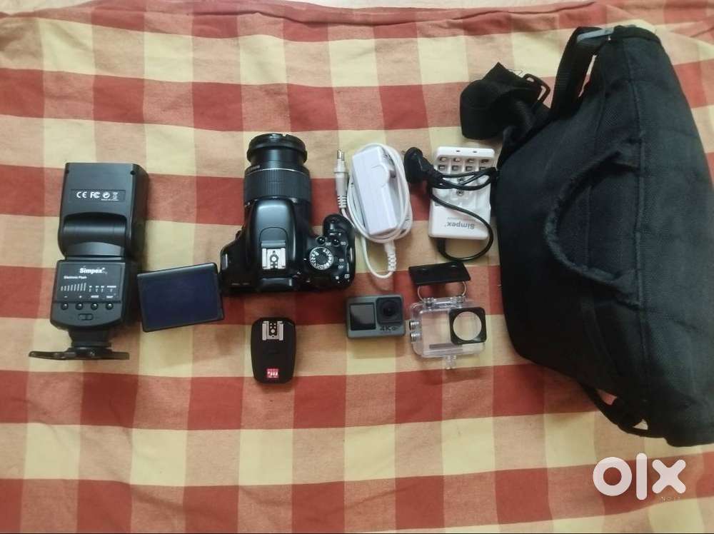 Canon 600D with kit lens and action camera with simpex 648 and trigger