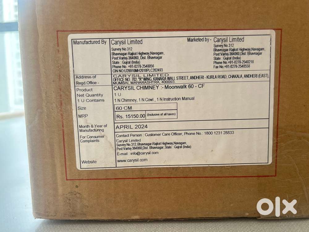 Discount 20% - Carysil Kitchen Chimney and Hob - box pc