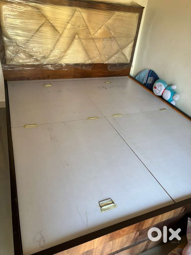 Queen Size Teakwood bed with storage & wakefit ortho mattress 45k negt
