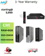 Branded CPU  Ram - 8GB  Hard disk - 500GB  SSD - 256GB