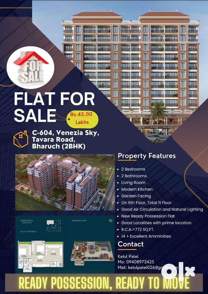 Prime new flat ready to move, new Possession 2BHK Flat for sell