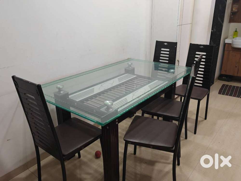 Modern Glass Top Dining Table with 5 Chairs – Excellent Condition